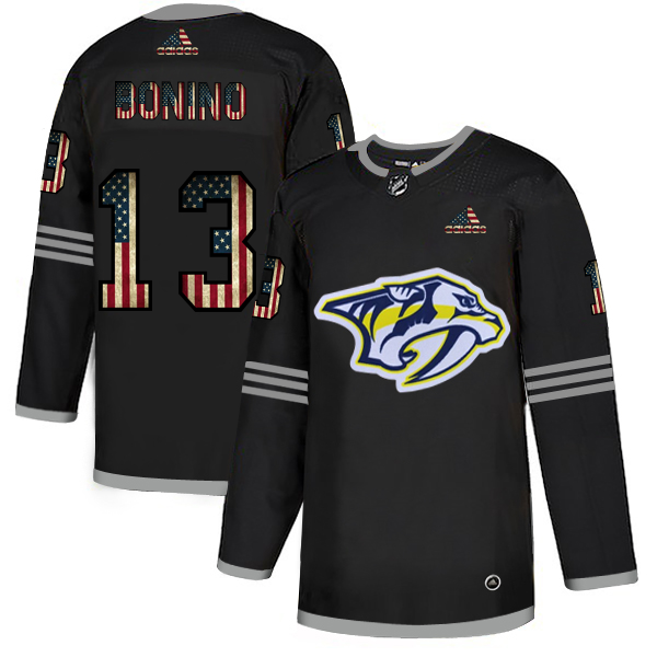 Men's Adidas Nashville Predators #13 Nick Bonino 2020 Grey USA Flag Stitched NHL Jersey